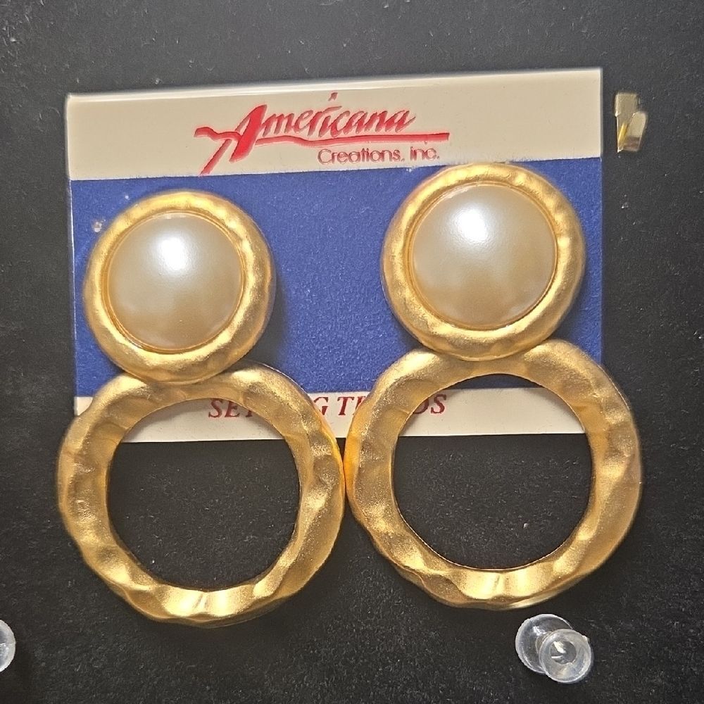 Gold Clip On Earrings with Pearl Accent